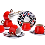 Red Porcelain Turkish Coffee Cup & Saucer Set